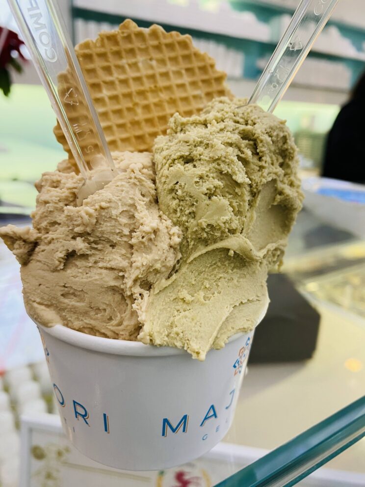 gelato flavors in cup and wafer
