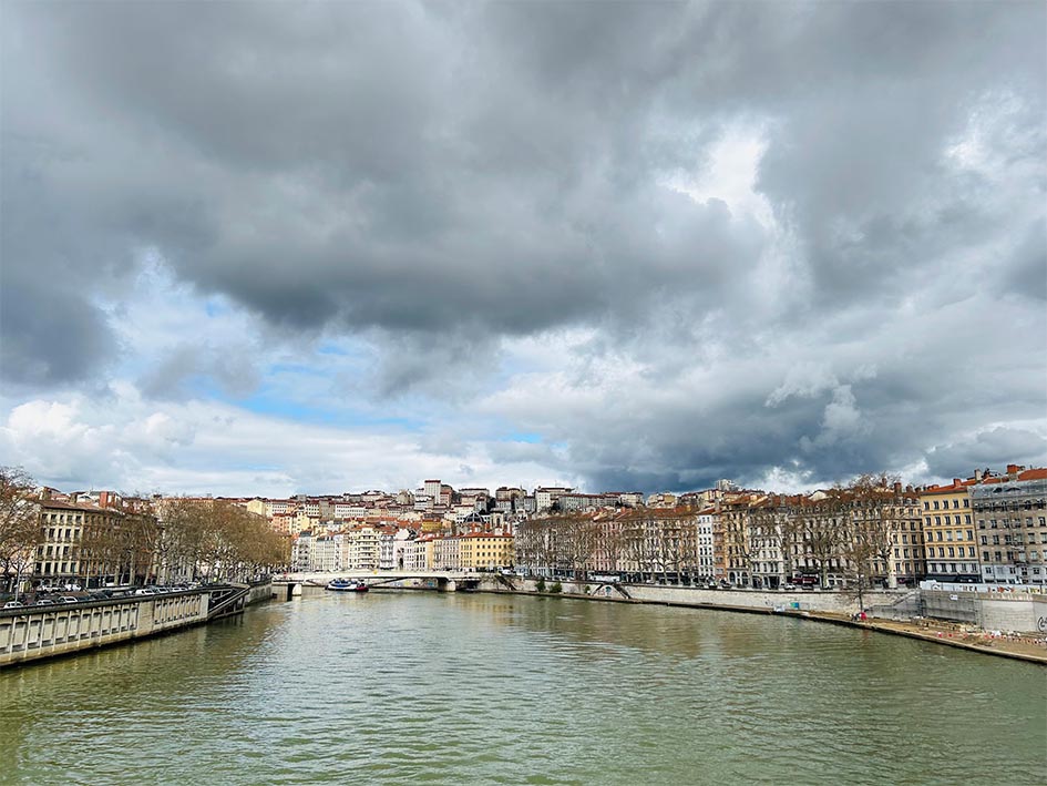 Lyon is a delightful break. View from a bridge of both sides of the city.