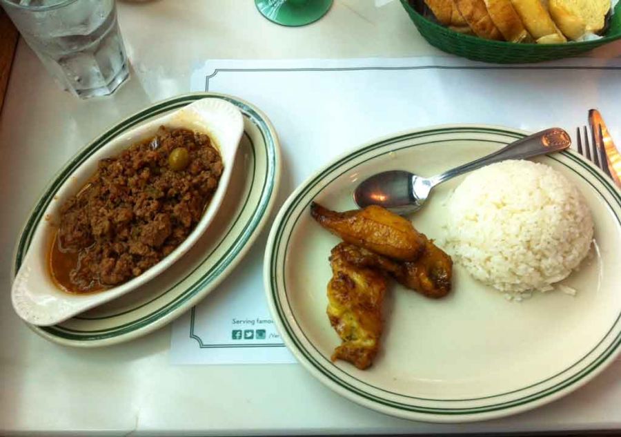 image of rice, plantain plate and chopped beef