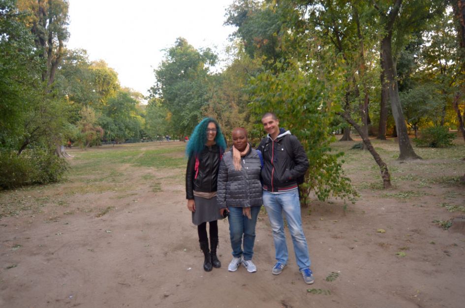 3 friends at park, friends we met on our immigrant life travels