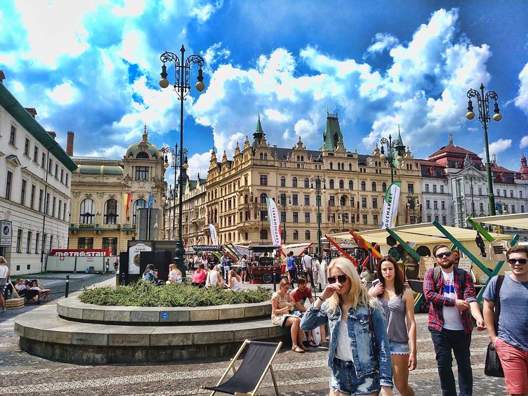 Prague market in Prague people and stalls