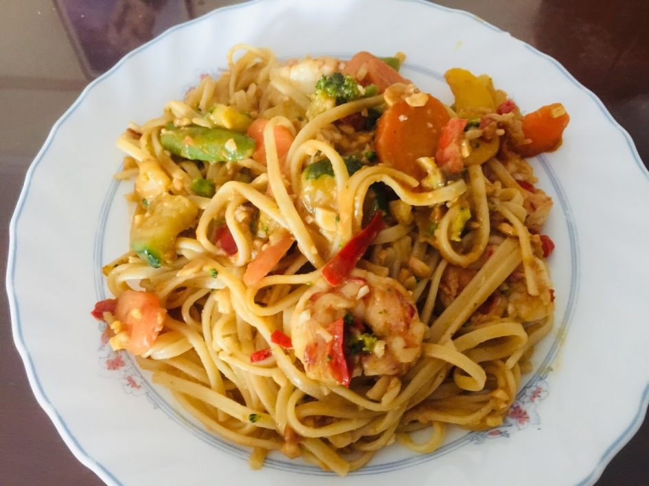 Tales From The Spanish Lockdown 8 thai shrimp pasta, tales from Spain lockdown