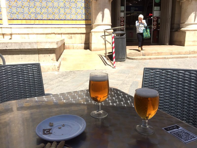 Loving Expat Life In Lisbon Portugal 6 beer in mugs on outside cafe table
